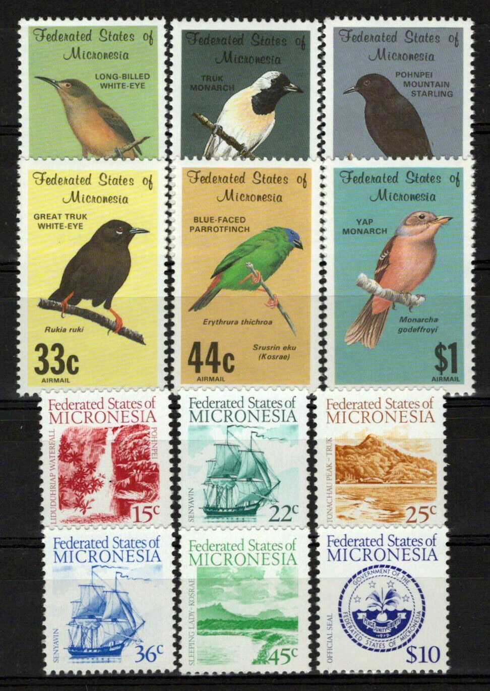 Micronesia 31-39, C34-C36 MNH Birds Ships Waterfalls Nature