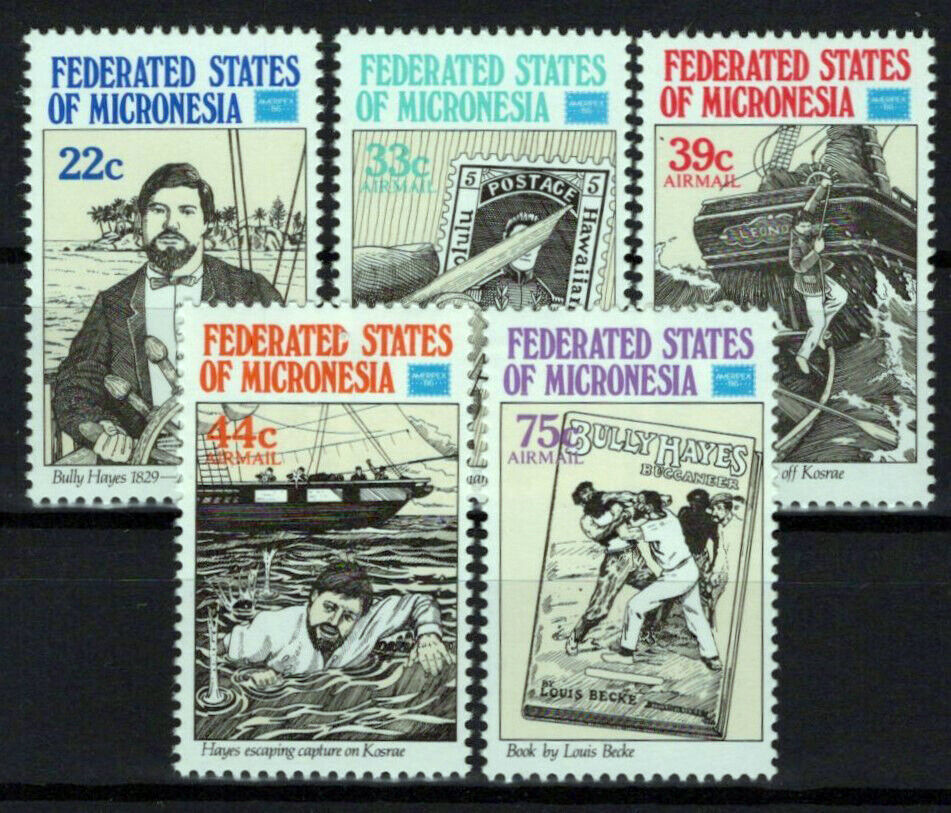 Micronesia 52, C21-C24 MNH AMERIPEX '86 Bully Hayes Ships