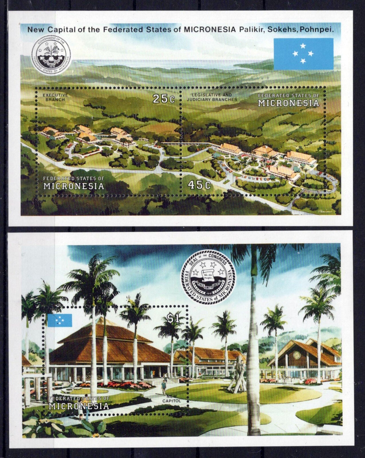 Micronesia 132-133 MNH New Capitol of Micronesia Architecture ZAYIX 0124M0164M