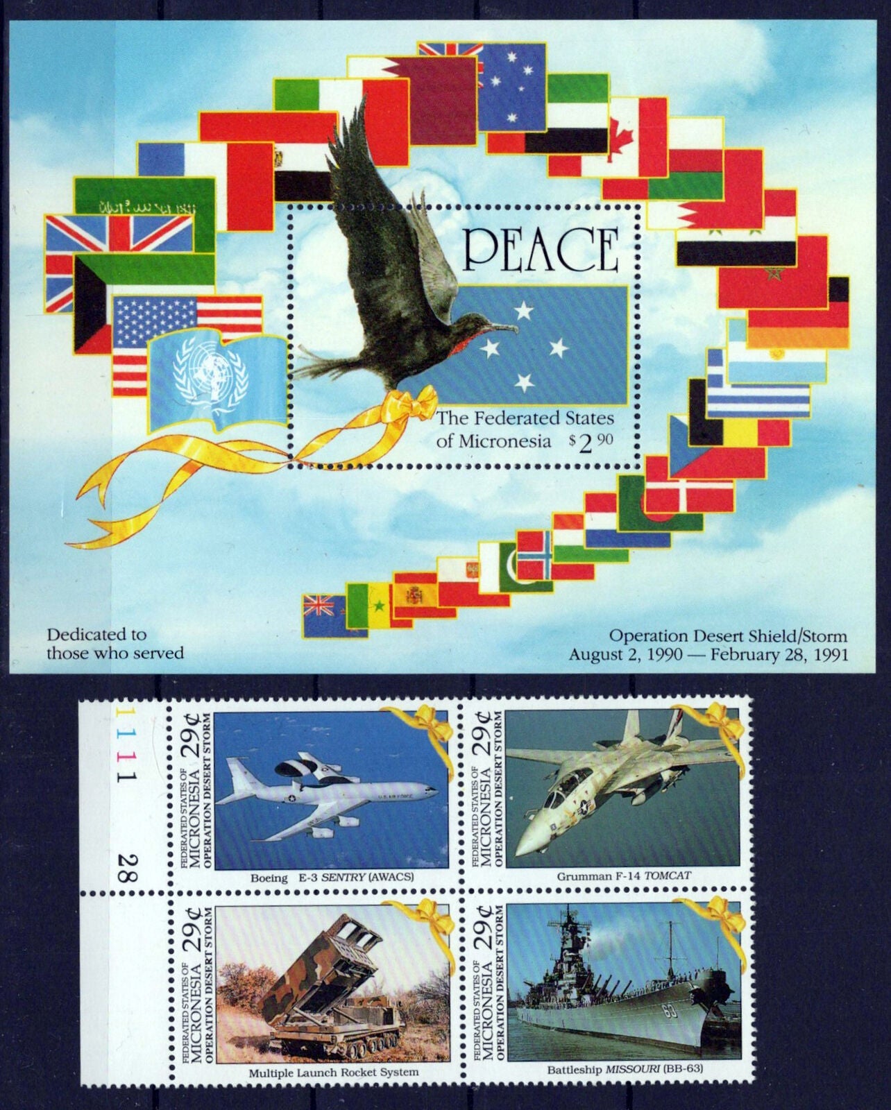 Micronesia 141a-142a MNH Flags Birds Ships Aviation Desert Storm