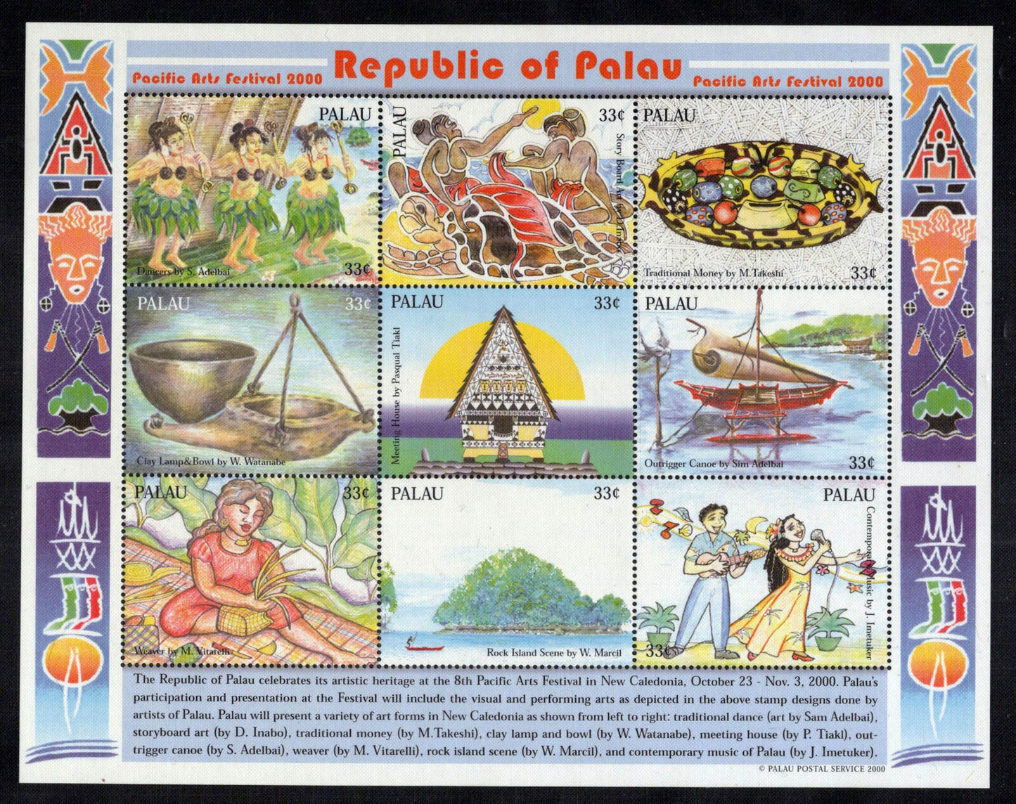 Palau 592 MNH Pacific Arts Festival Music Boats Food Culture