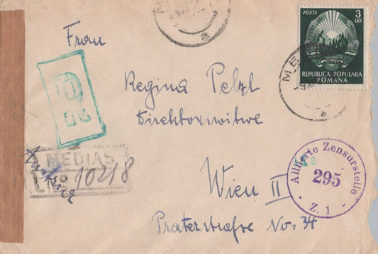 Romania Cover 3L Registered & Censored Letter to Austria