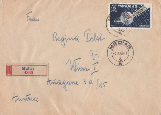 Romania Cover 1960 3.25L Single Franking Registered to Austria