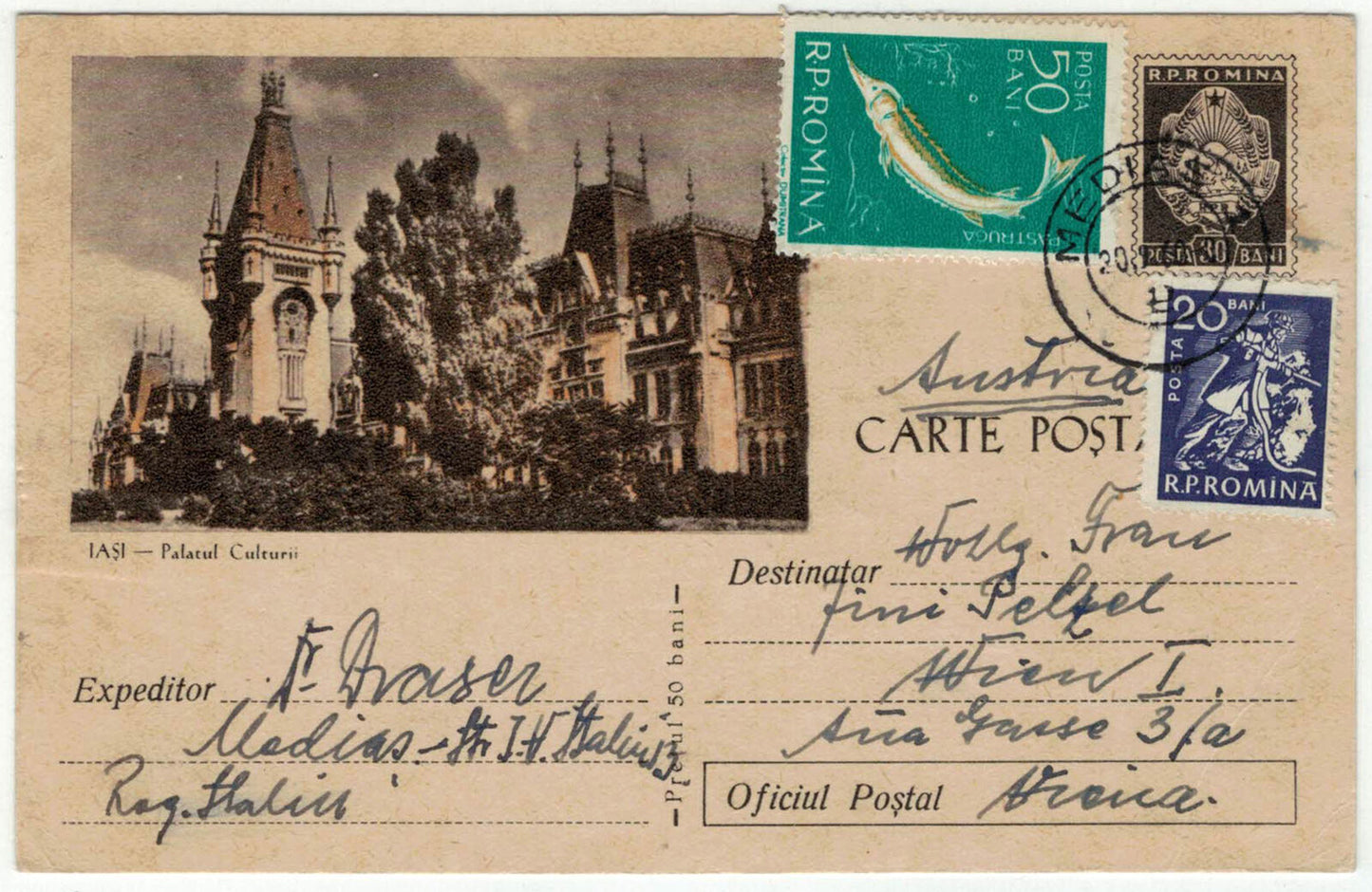 Romania Cover Postal Card Palace of Culture to Austria