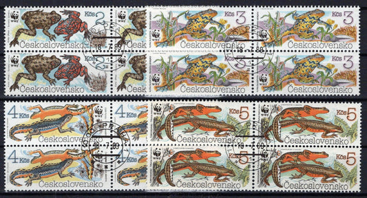 Czechoslovakia 2748-2751 Used CTO blocks WWF Newts, Frogs ZAYIX 0224M0052M