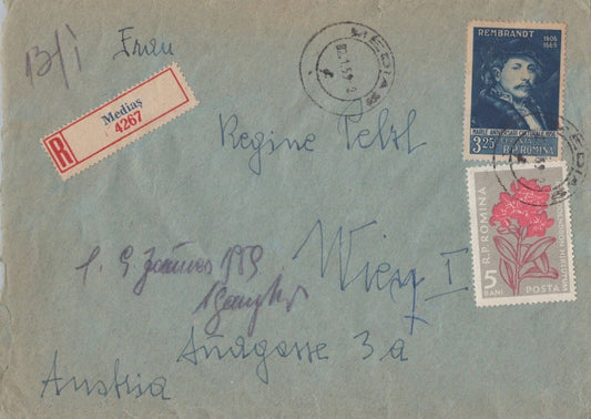 Romania Cover 1959 3.30L Registered to Austria Flowers