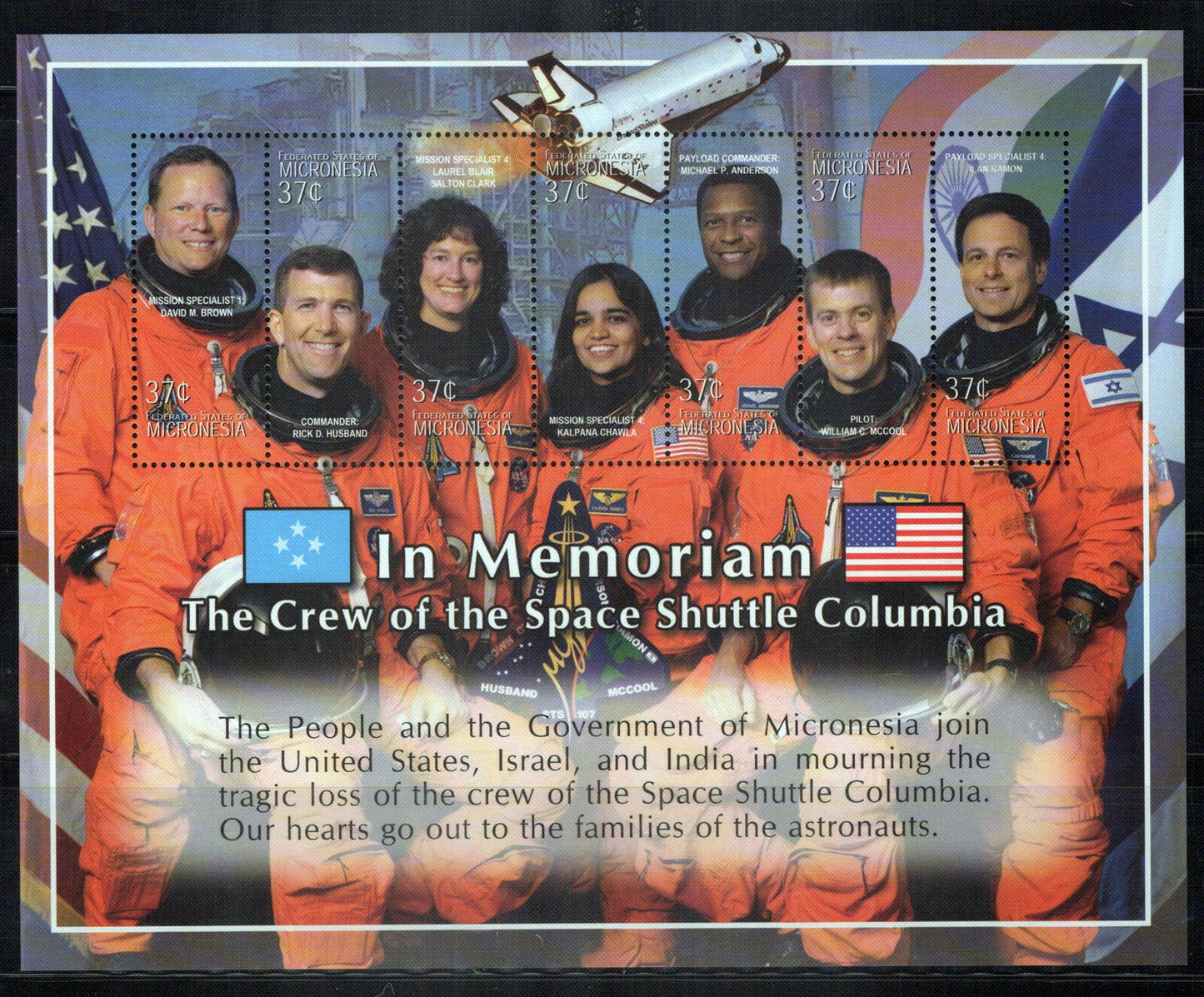 Micronesia 540 MNH Space Shuttle Columbia Astronauts