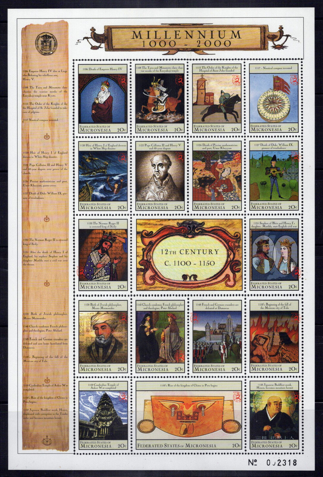 Micronesia 355-356 MNH Millennium of 12th Century Knights