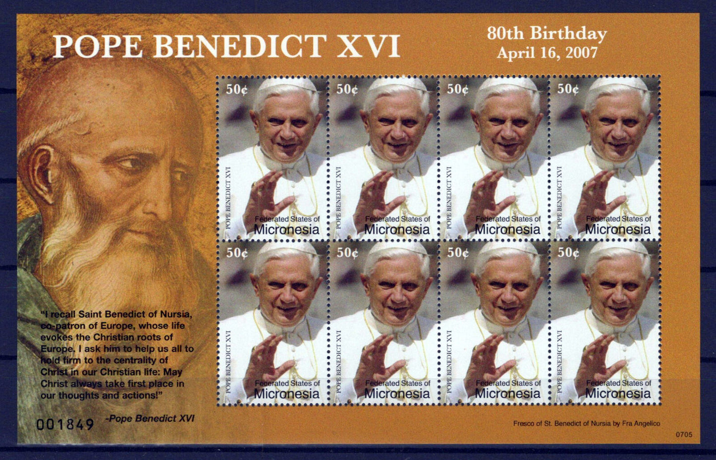 Micronesia 729 MNH Pope Benedict XVI 80th Birthday