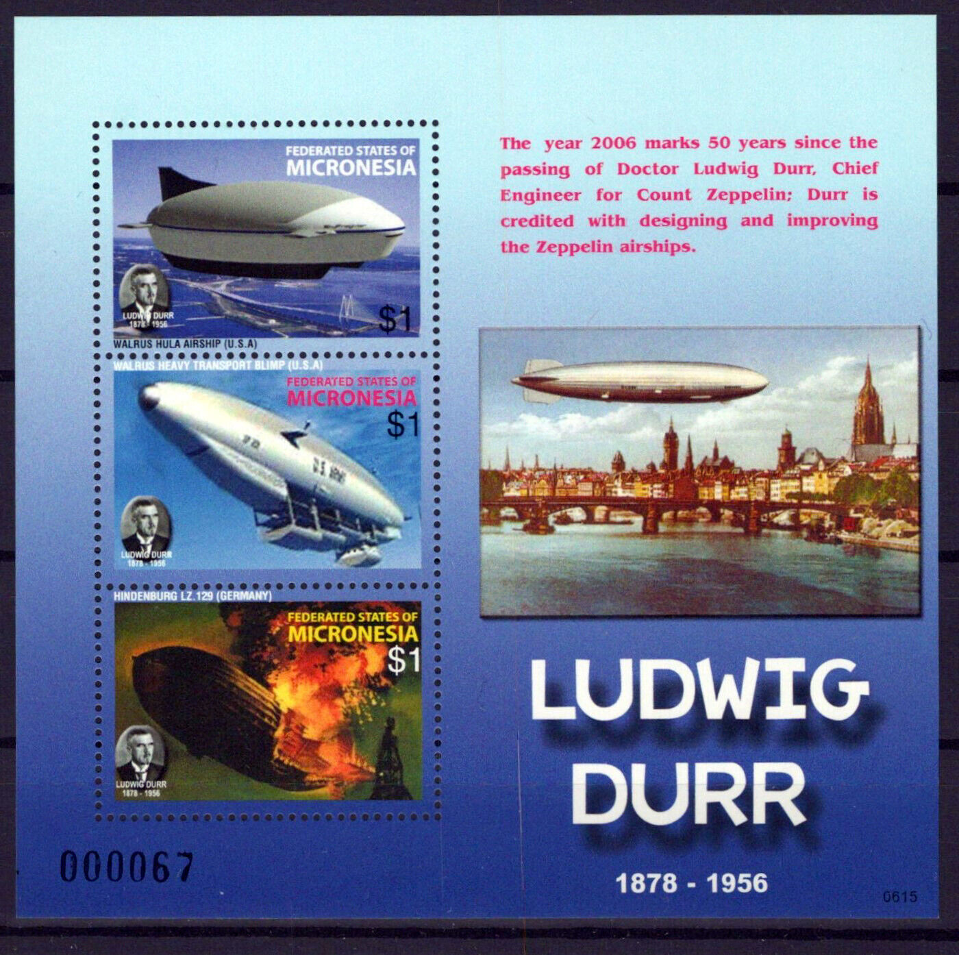 Micronesia 725 MNH Ludwig Durr Aviation Zeppelin