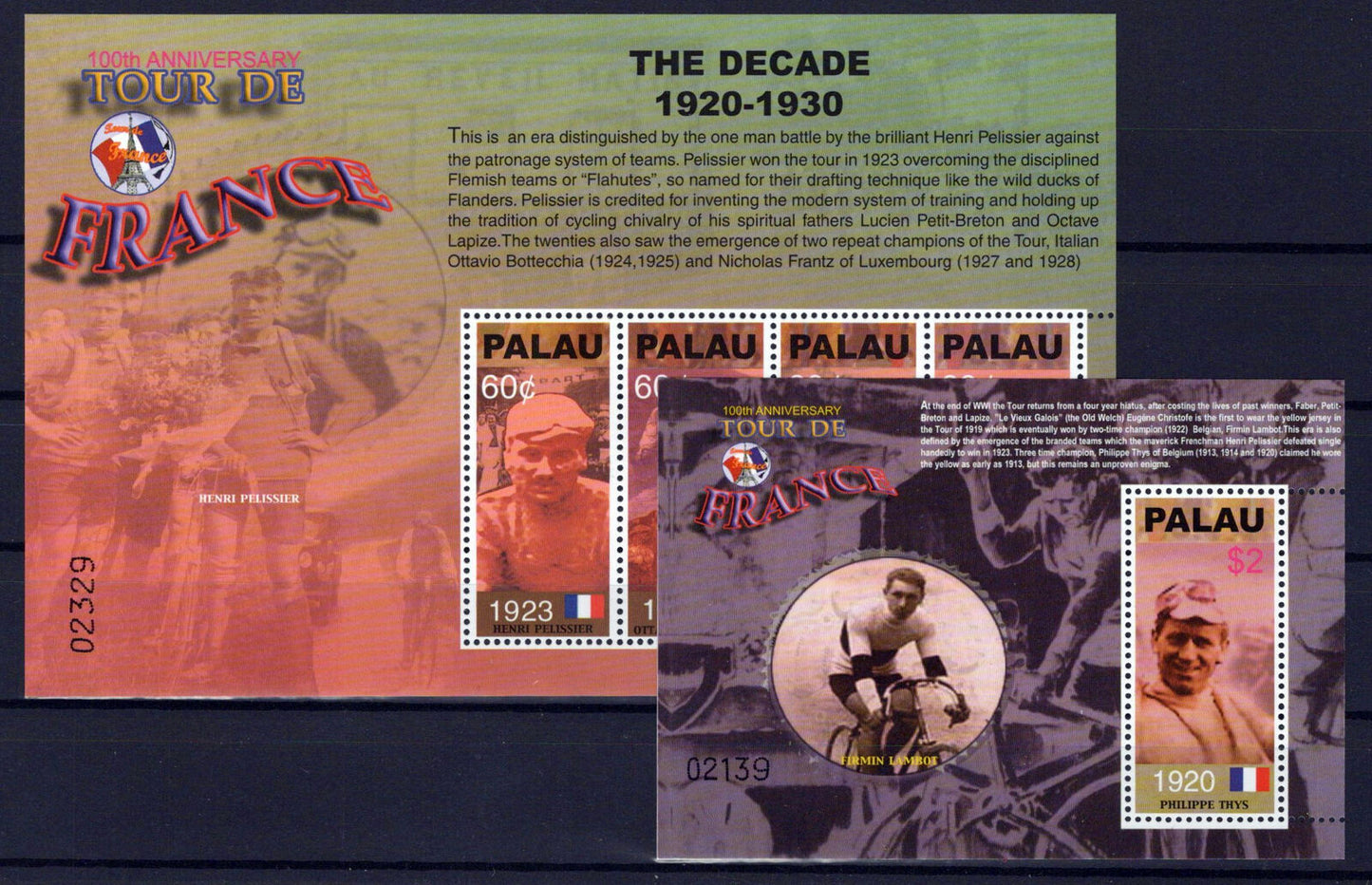 Palau 729-730 MNH Tour De France Sports Bicycles ZAYIX 0224M0296