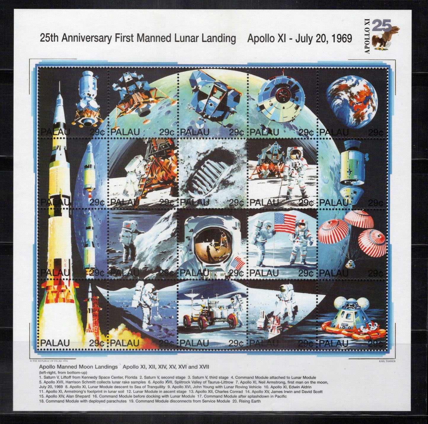 Palau 337 MNH First Manned Lunar Landing Apollo XI Space