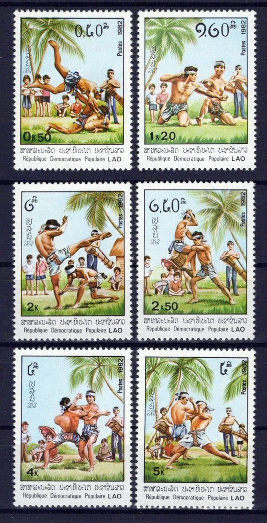 Laos 361-366 MNH Issued W/O Gum Sports Games Laotian Wrestling