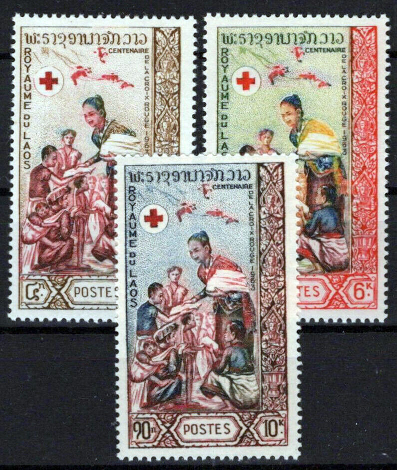 Laos 85-87 MNH Red Cross Queen Khamphouy