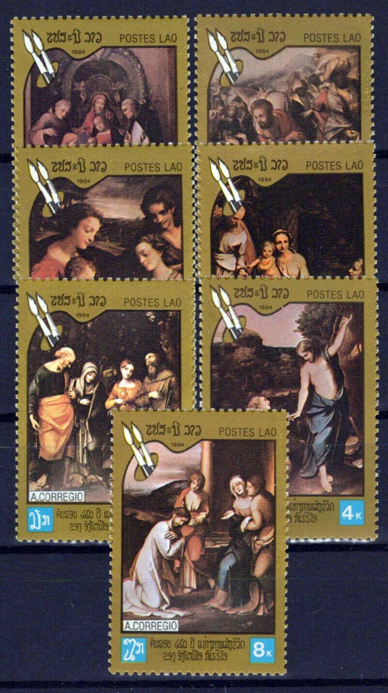 Laos 569-575 MNH Paintings Correggio Madonna & Child