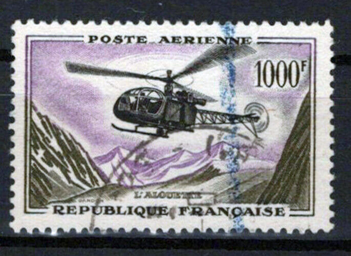 France C36 Used 1000 Fr Alouette Helicopter, Aviation ZAYIX 0324S0030