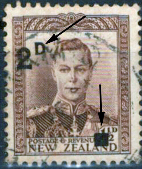 New Zealand 243 Used Overprint Shifted Down EFO with comparison ZAYIX 0324S0035