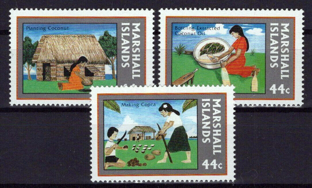 Marshall Islands 157-159 MNH Copra Industry Crayon Drawings ZAYIX 0324S0125