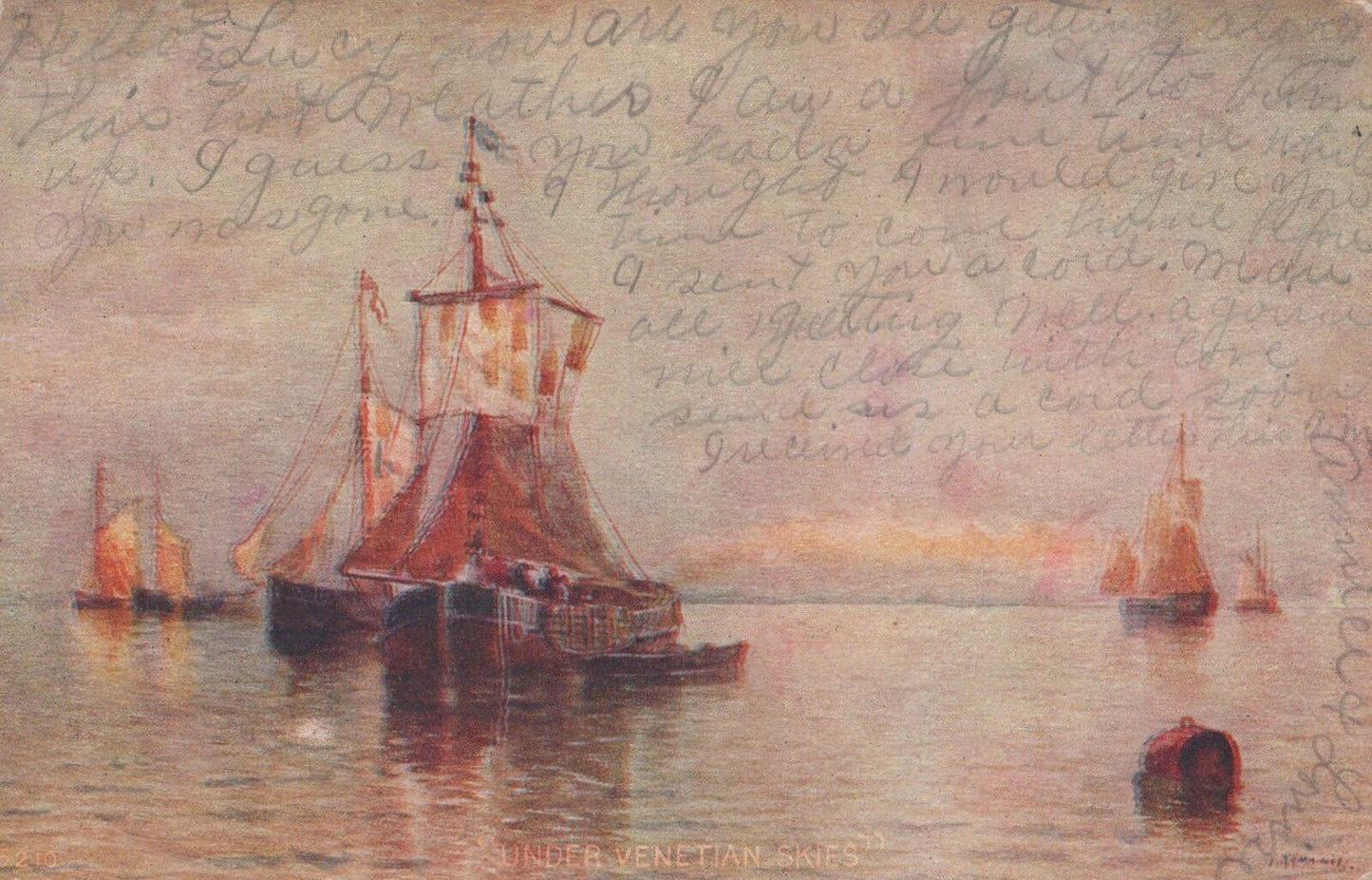 ZAYIX US Postcard Sailing Ships Artist Signed Benton KY Doane cancel 0324M0353