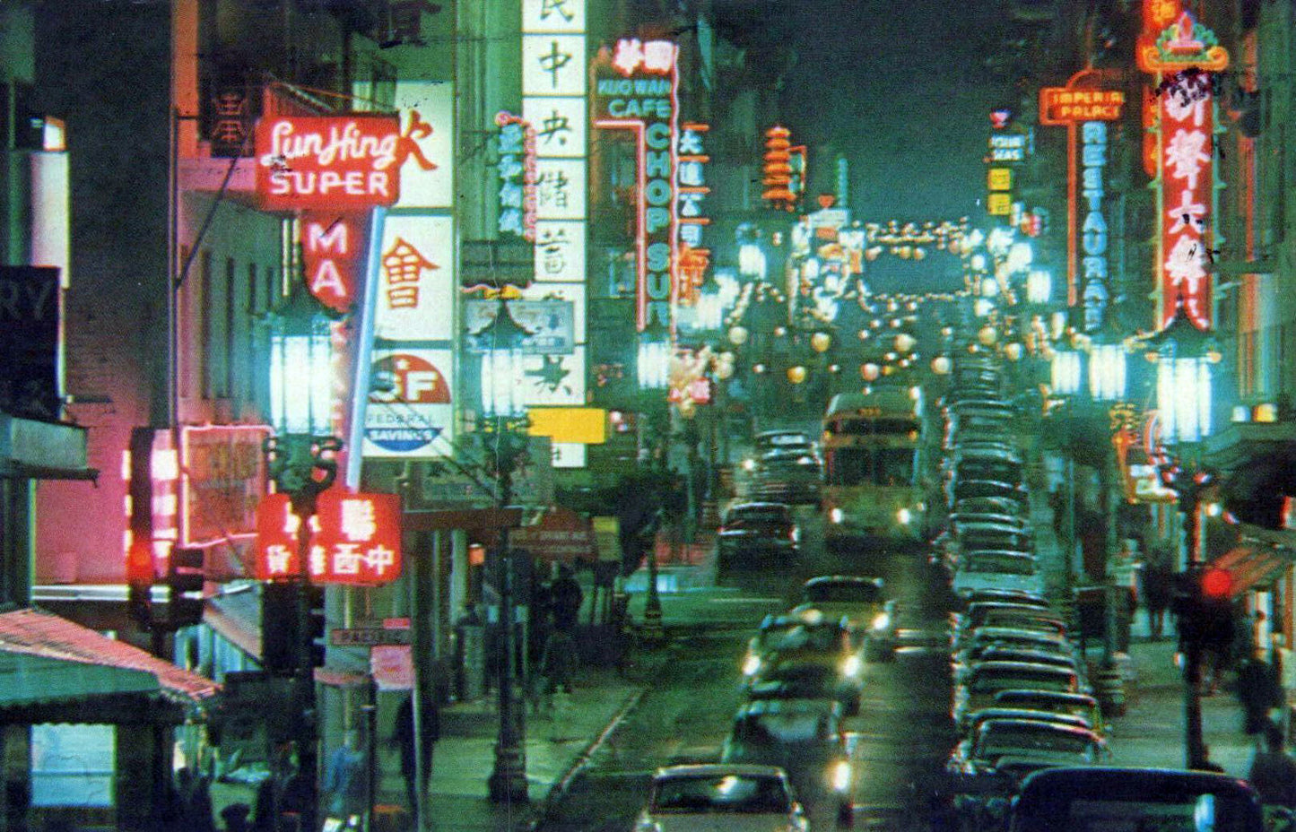 ZAYIX US Postcard San Francisco Chinatown at Night street scene 1971 0324M0226