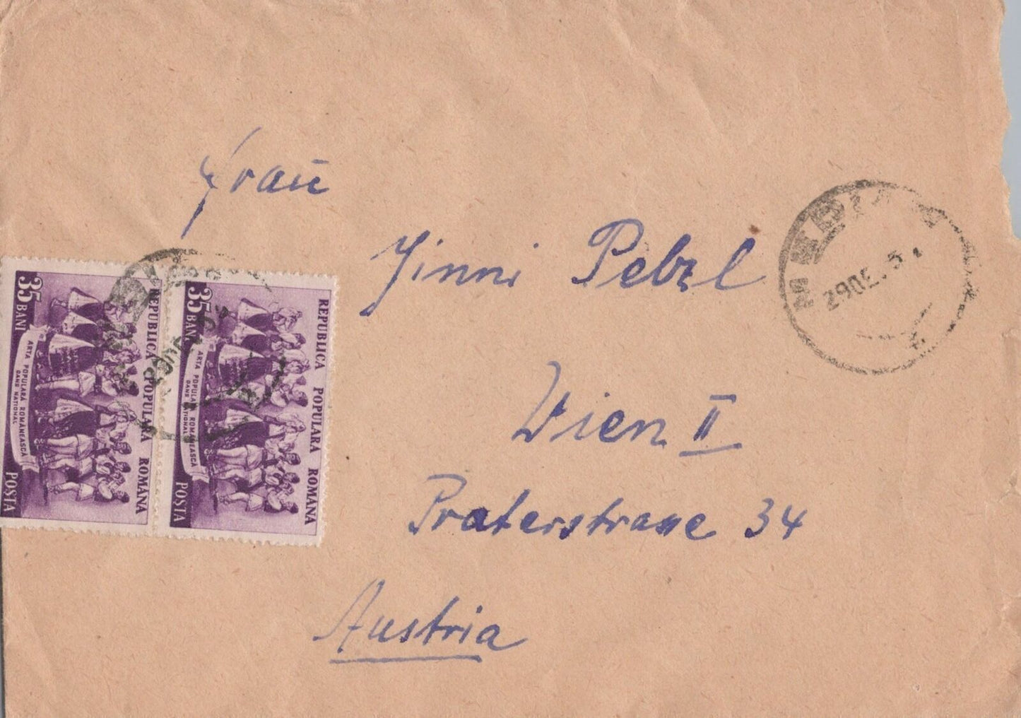 Romania Dancers on Cover to Vienne Austria ZAYIX 0224M0105