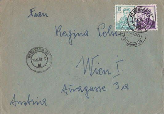 Romania Cover Medias to Austria 1958 ZAYIX 0224M0100