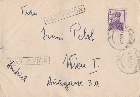 Romania Cover 1L Registered Air mail to Austria rough opening ZAYIX 0224M0122