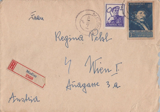 Romania Registered Cover Medias to Vienna Austria 1959 ZAYIX 0224M0102