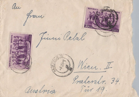 Romania Dancers on 1957 Cover to Austria  ZAYIX 0224M0114