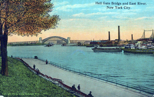 ZAYIX US Postcard Hell Gate Bridge and East River, New York City Ships 0324M0189