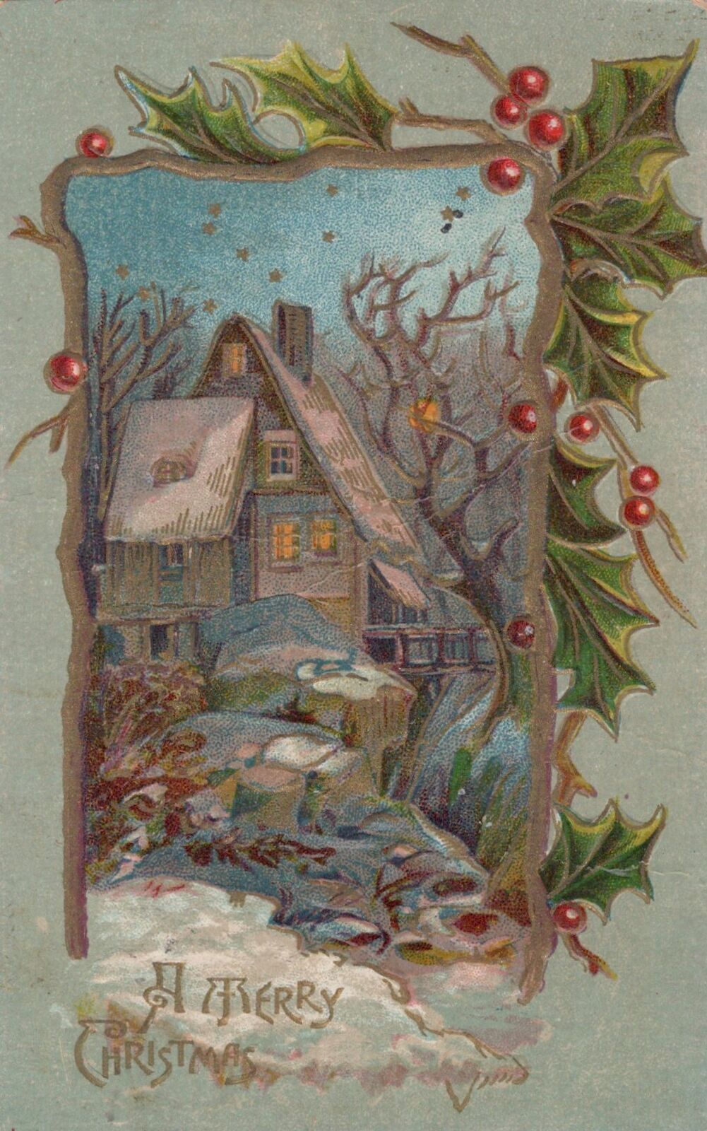 ZAYIX US Postcard Christmas Cottage Artist Signed Machine Flag Cancel 0324M0338