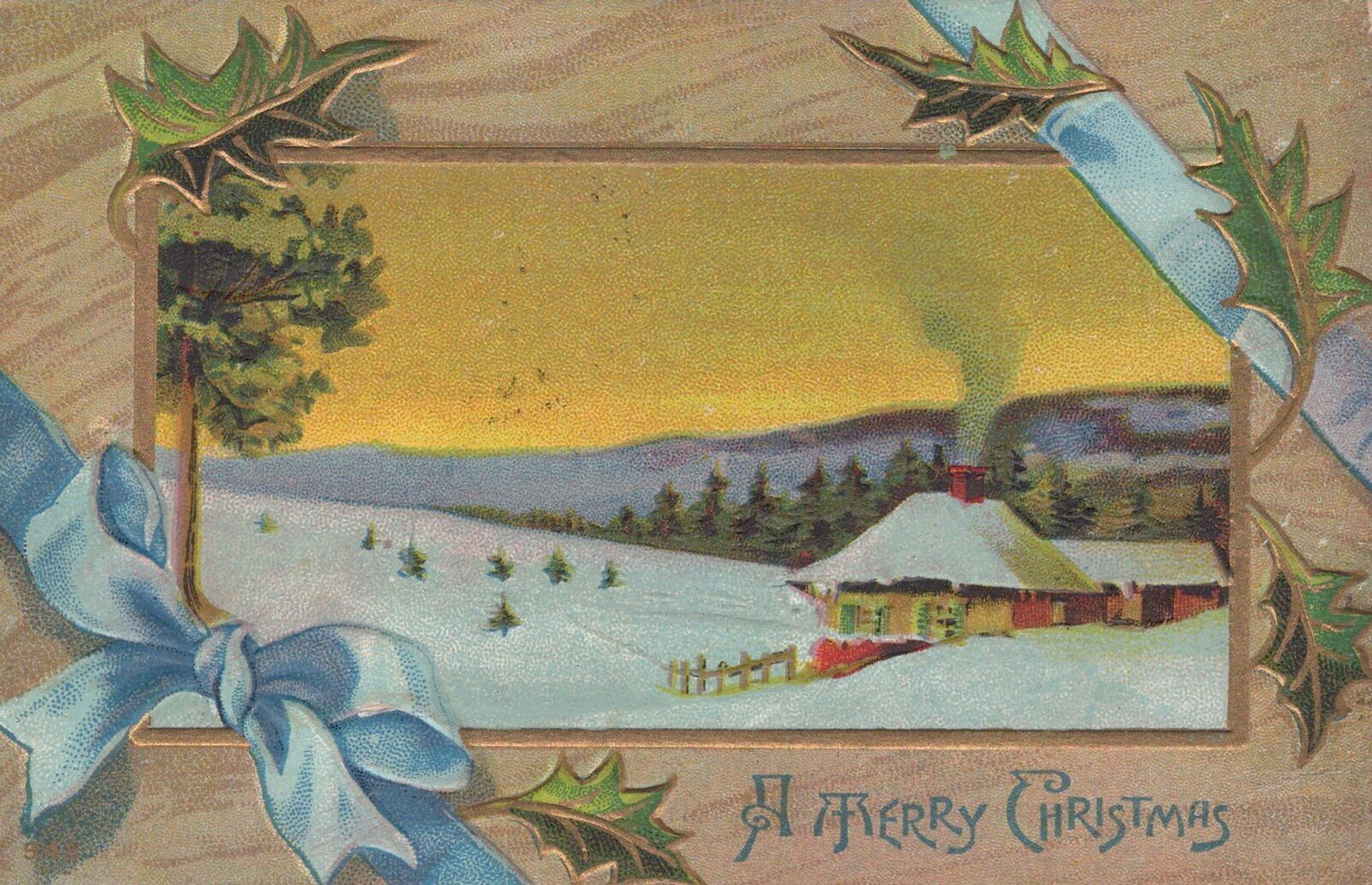 ZAYIX US Postcard Embossed 1918 Merry Christmas Cottage  0324M0341