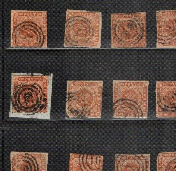 Denmark 4 & 7 Royal Emblem CV $2200+ Postmark Collection 1854-62 ZAYIX 0524L0112