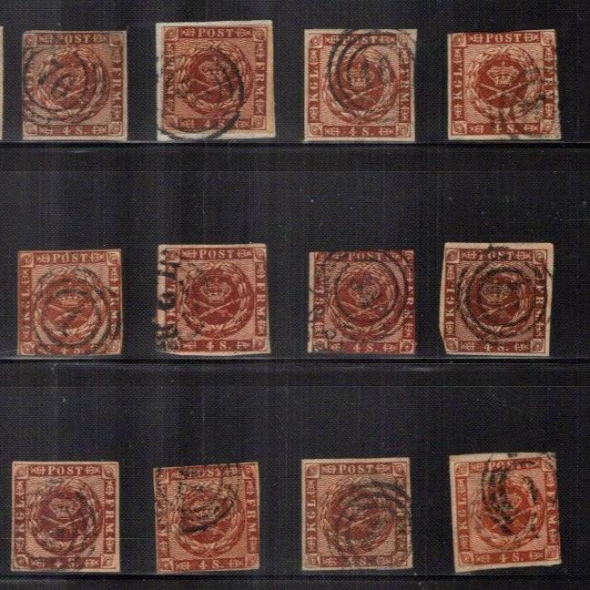 Denmark 4 & 7 Royal Emblem CV $2200+ Postmark Collection 1854-62 ZAYIX 0524L0112