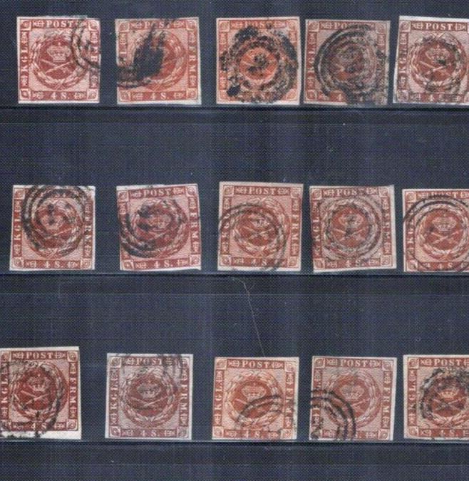 Denmark 4 & 7 Royal Emblem CV $2200+ Postmark Collection 1854-62 ZAYIX 0524L0112