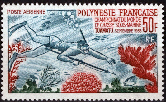 France French Polynesia C37 MNH Air Post Marine Life Diver 111922ChaietS09