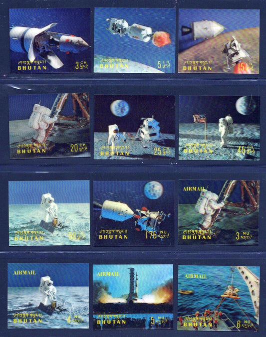 Bhutan 108-108K, 108Cm-108Ko MH/MNH 3-D Space Apollo 11 ZAYIX 0624M0075