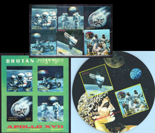 Bhutan 151-151E, 151Cf-151Eg MNH 3-D Space Apollo XVII ZAYIX 0624M0086