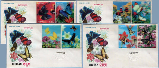 Bhutan FDC 95-95G 3-Dimensional Butterflies Insects Flowers ZAYIX 0624M0084