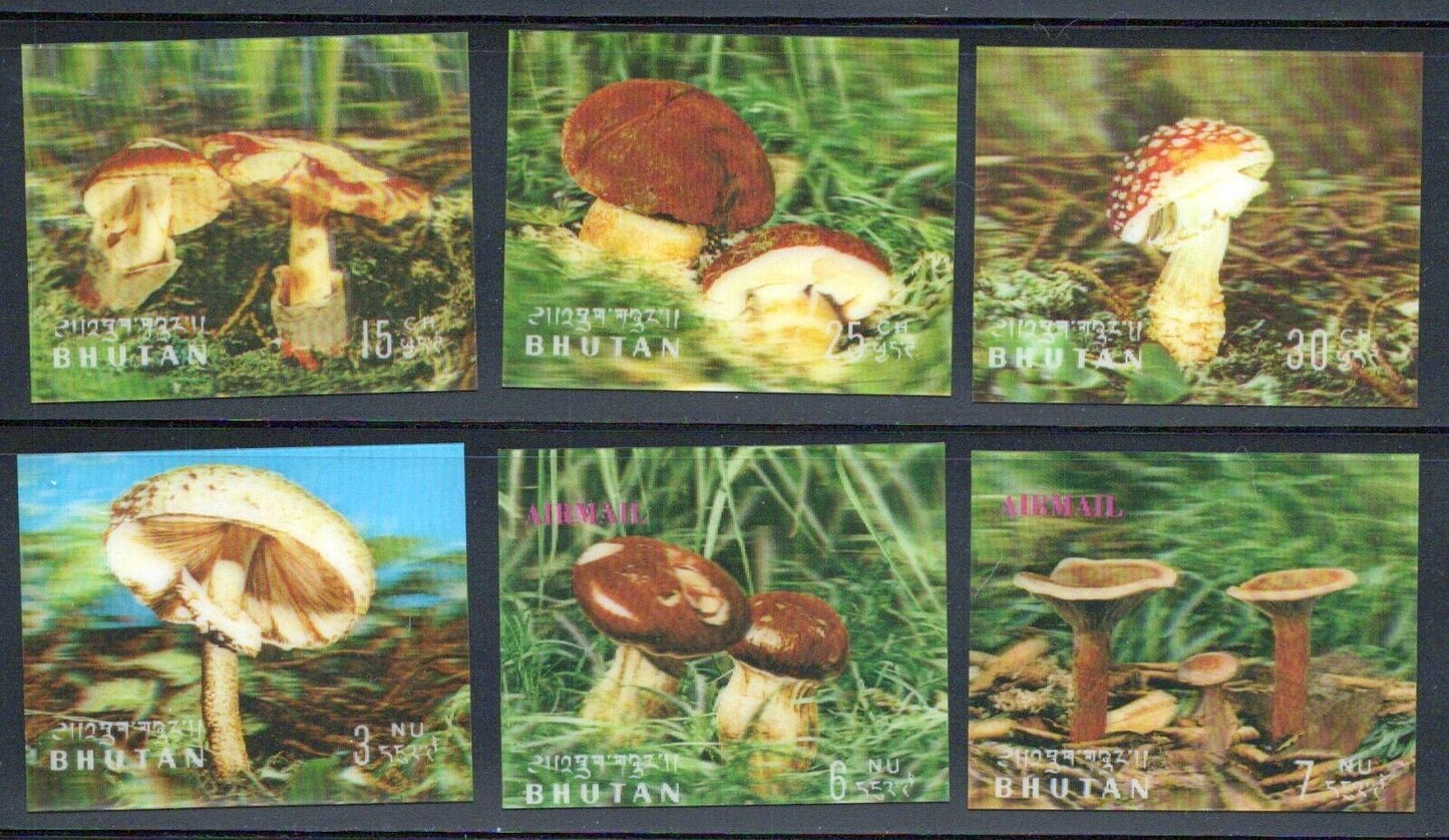 Bhutan 154-154E, 154Cf-154Eg MLH 3-D Fungi Mushrooms Plants ZAYIX 0624M0082