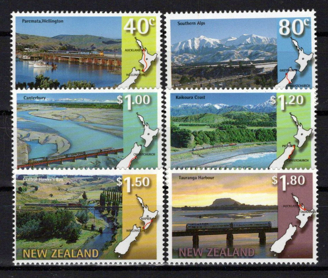 New Zealand 1446-1451 MNH Landscapes Trains Maps NZES0045M