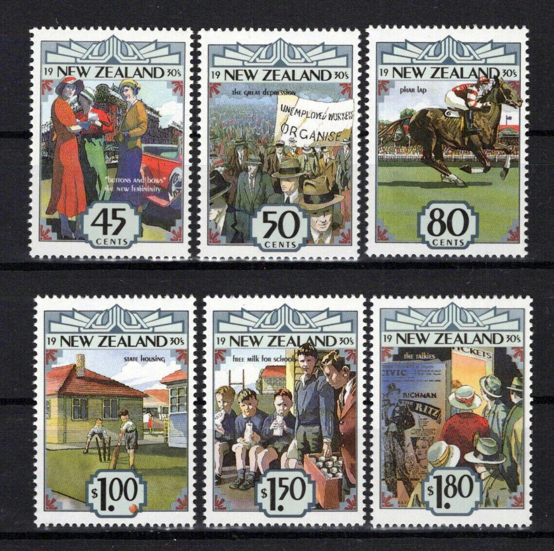 New Zealand 1145-1150 MNH 1930's Horse Racing Women Children NZES0079M