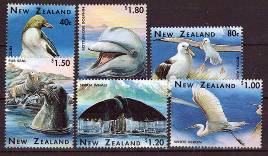 New Zealand 1366-1371 MNH Marine Life Dolphins Whales Birds NZES0093M