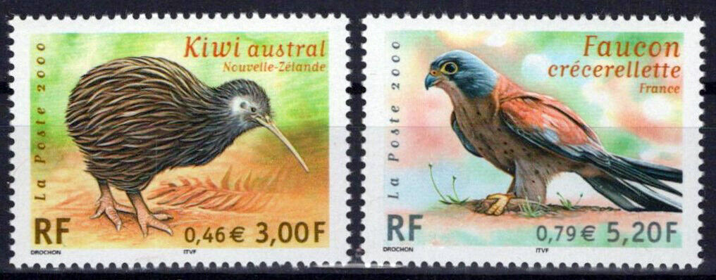 France 2790-2791 MNH Endangered Birds Falcons Kiwi ZAYIX 1024S0149M