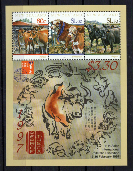 New Zealand 1410a MNH Cattle Farm Animals Hong Kong '97 ZAYIX 0724M0214