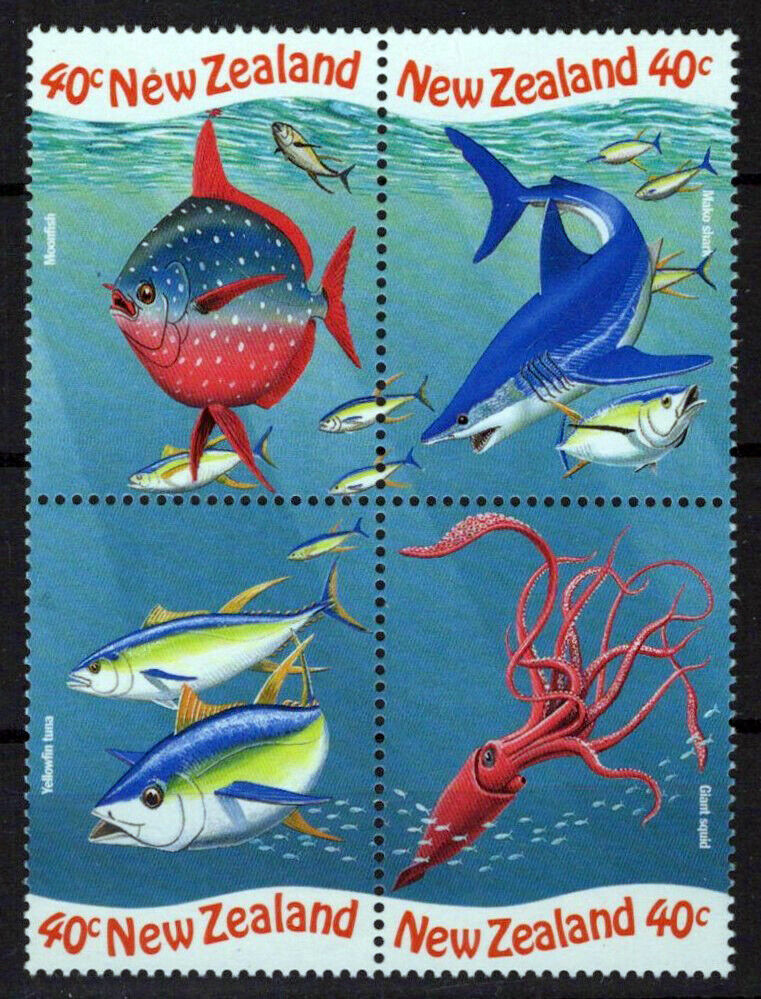 New Zealand 1542a MNH Block Marine Life Fish ZAYIX 1024S0549M