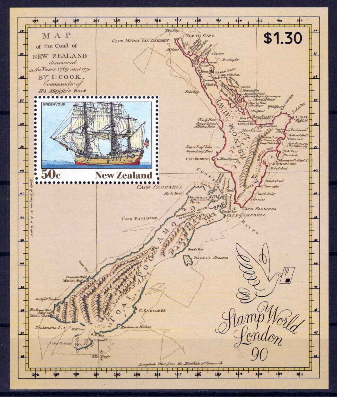 New Zealand 981a MNH Sailing Ships Maps ZAYIX 1024M0144M