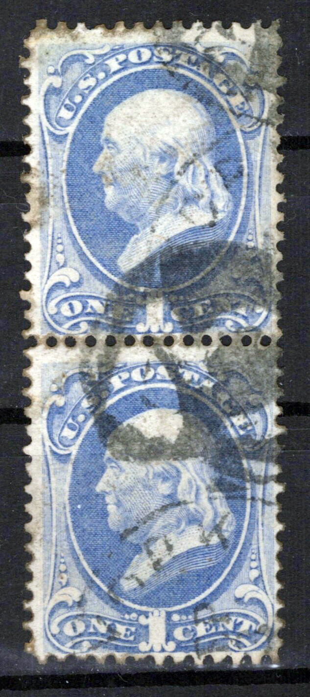 United States 156 used FVF pair 1c Franklin vertical pair, CBNC ZAYIX 1124NB013