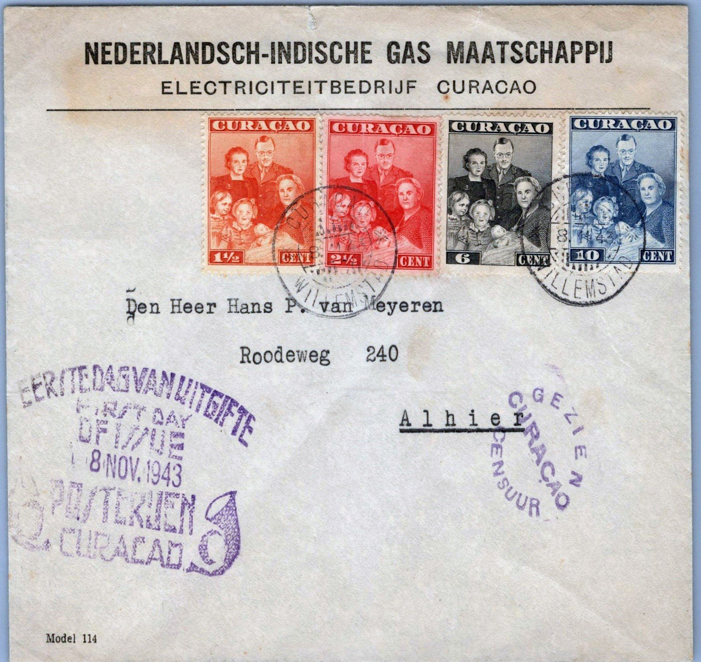 ZAYIX Netherlands Antilles 170-173 FDC 1943 Royal Family Advertising 062723KAT05