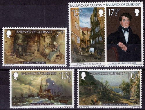 Guernsey 213-217 MNH Christmas Le Lievre Paintings Ships ZAYIX 111922S21M